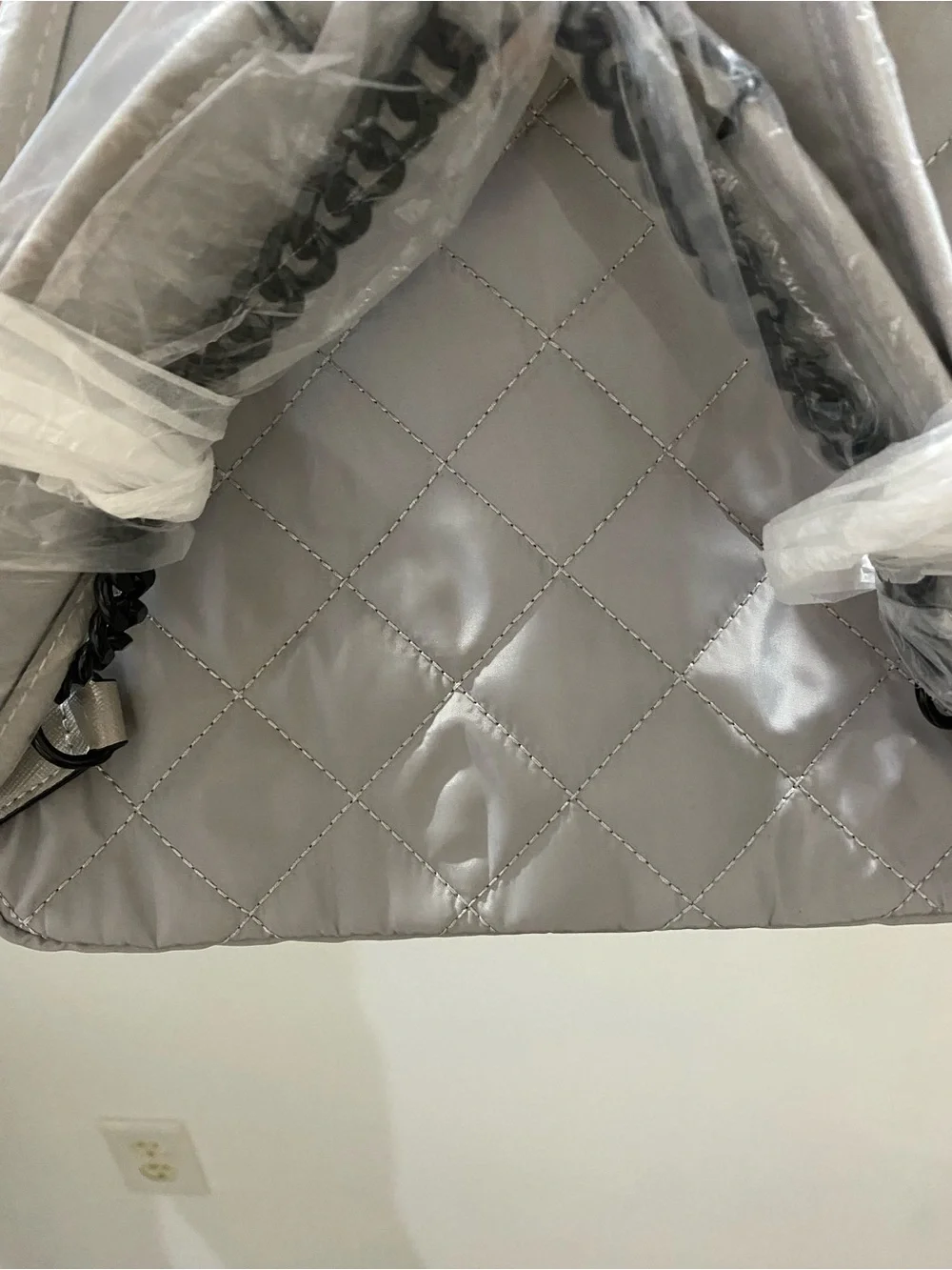 Victoria's Secret Gray Backpack with Pink Graffiti Accents